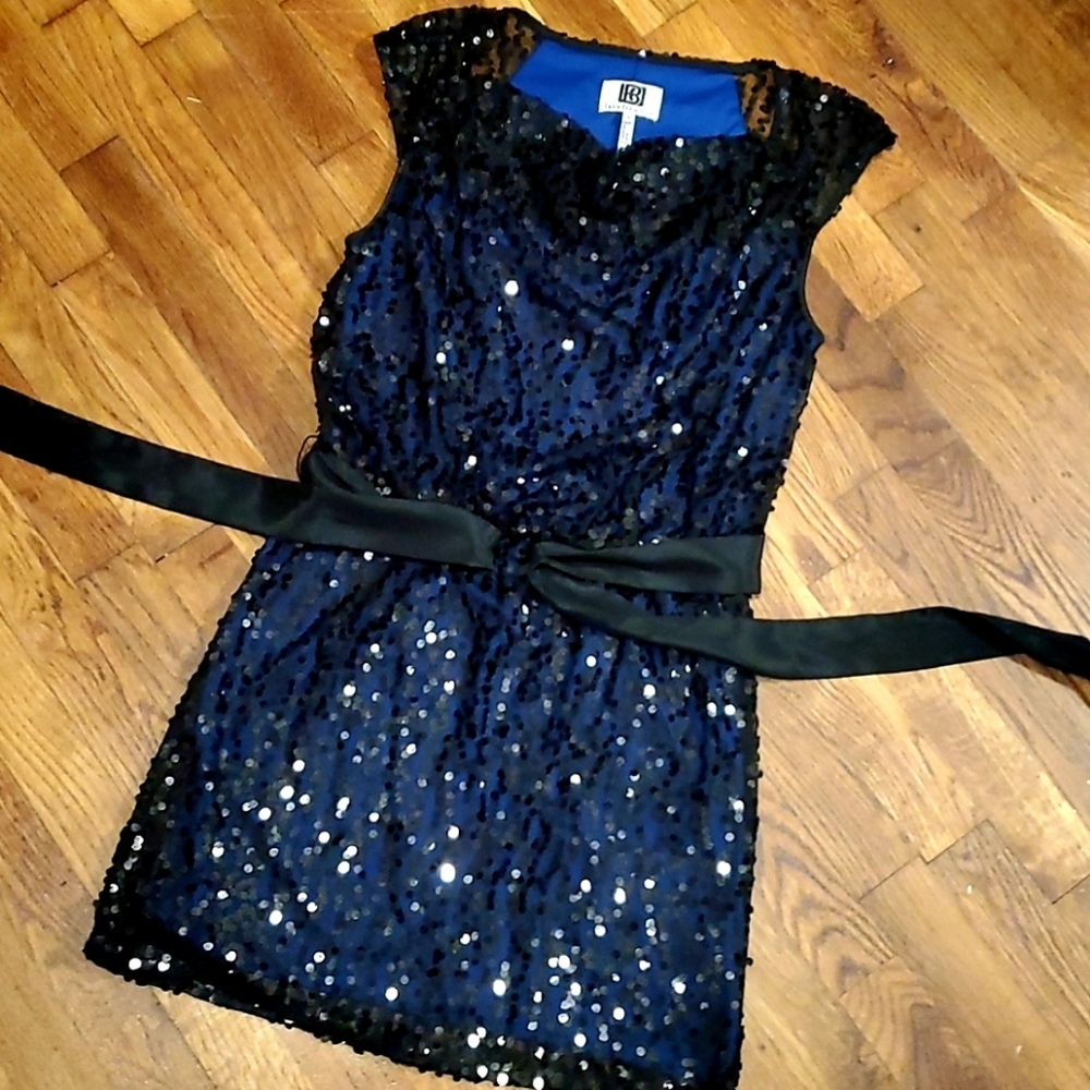 BLACK & BLUE Sequined MINI DRESS Laundry by Design Sz 4